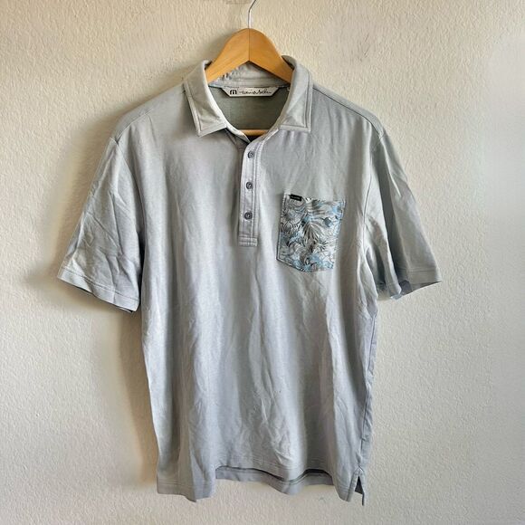 TRAVIS MATHEW Light Grey Golf Floral Pocket Short Sleeve Polo Shirt Mens Medium - Picture 1 of 6